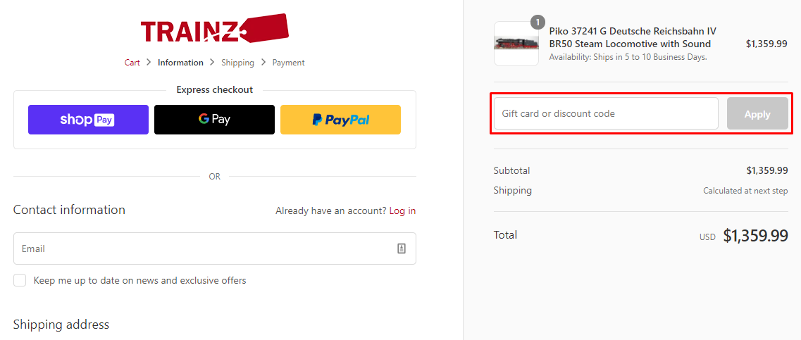 How do I use my Trainz discount code?
