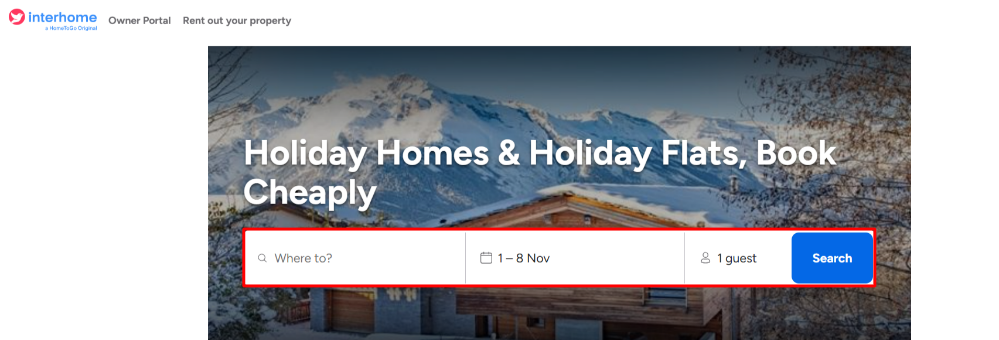 Searching holiday destinations and dates on Interhome