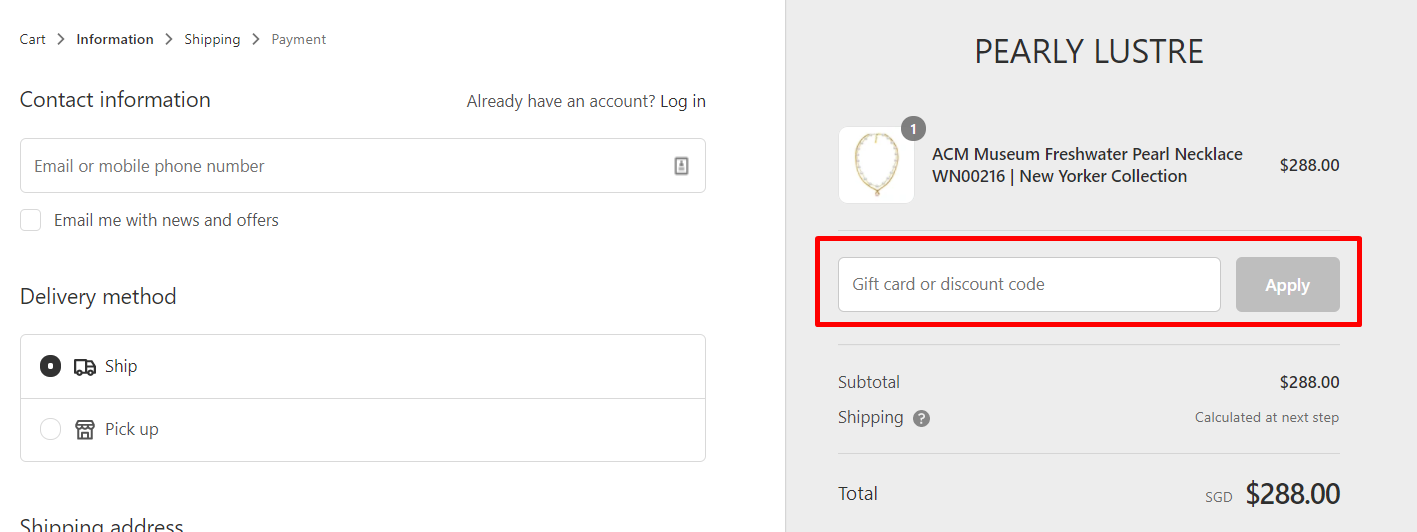 How do I use my Pearly Lustre discount code?