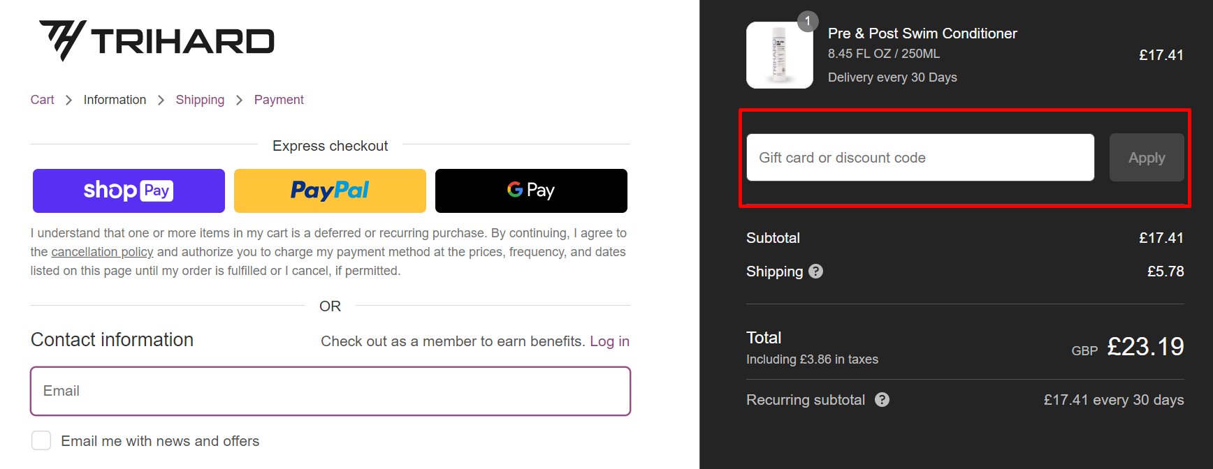 How do I use my Trihard discount code?