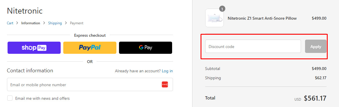 How do I use my Nitetronic discount code?