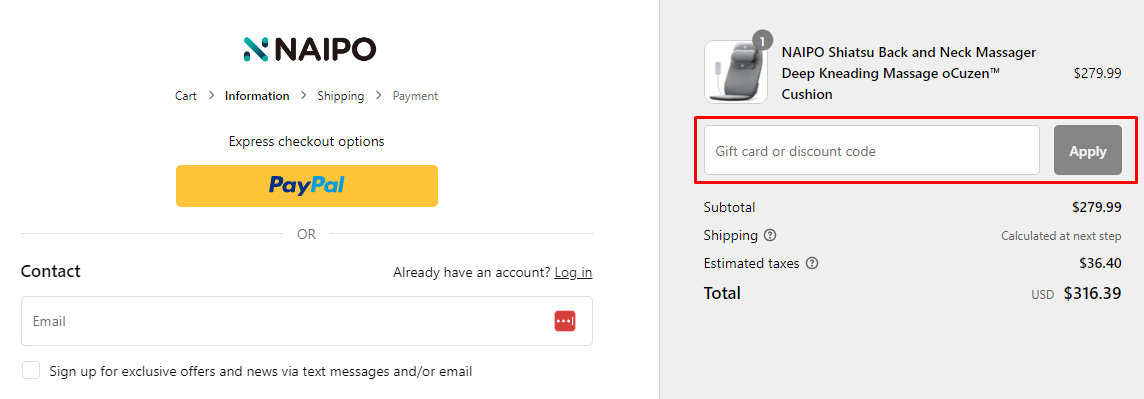 How do I use my Naipo discount code?