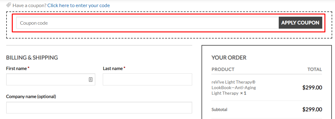 How do I use my reVive Light Therapy coupon code?
