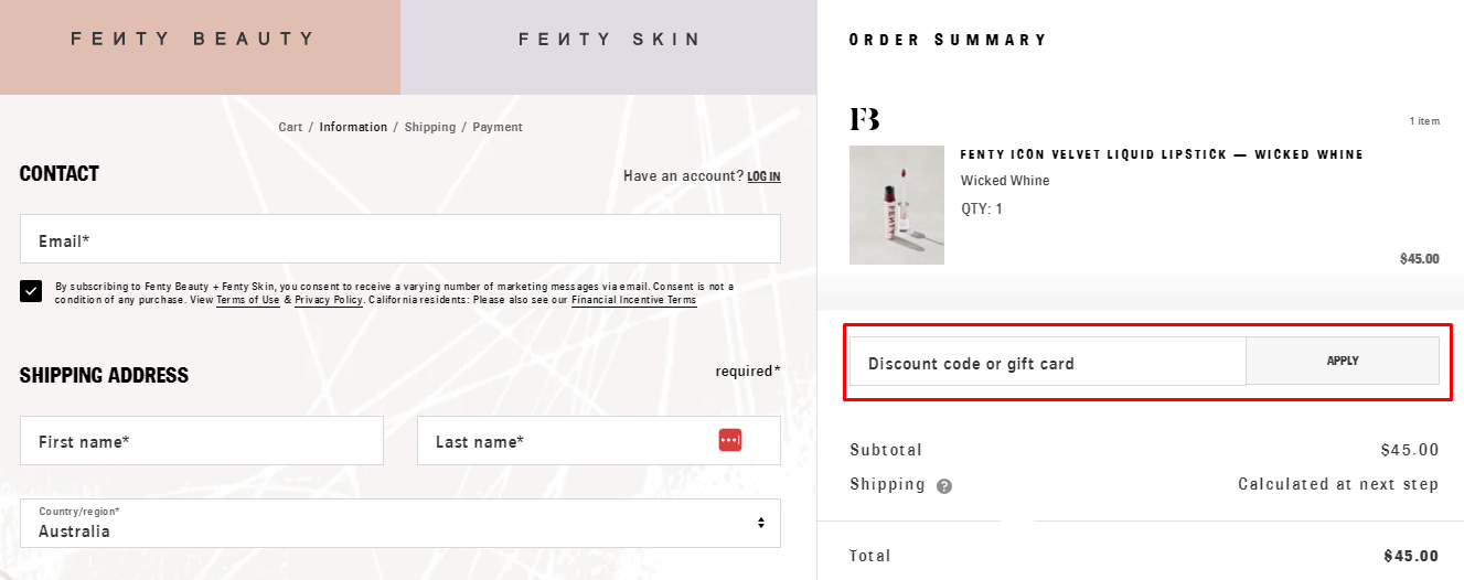 How do I use my Fenty Beauty discount code