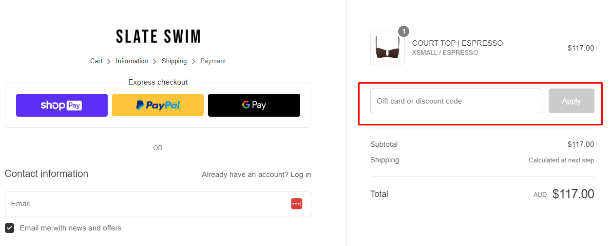 How do I use my Slate Swim discount code?