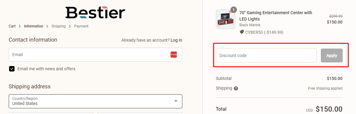 How do I use my Bestier discount code?