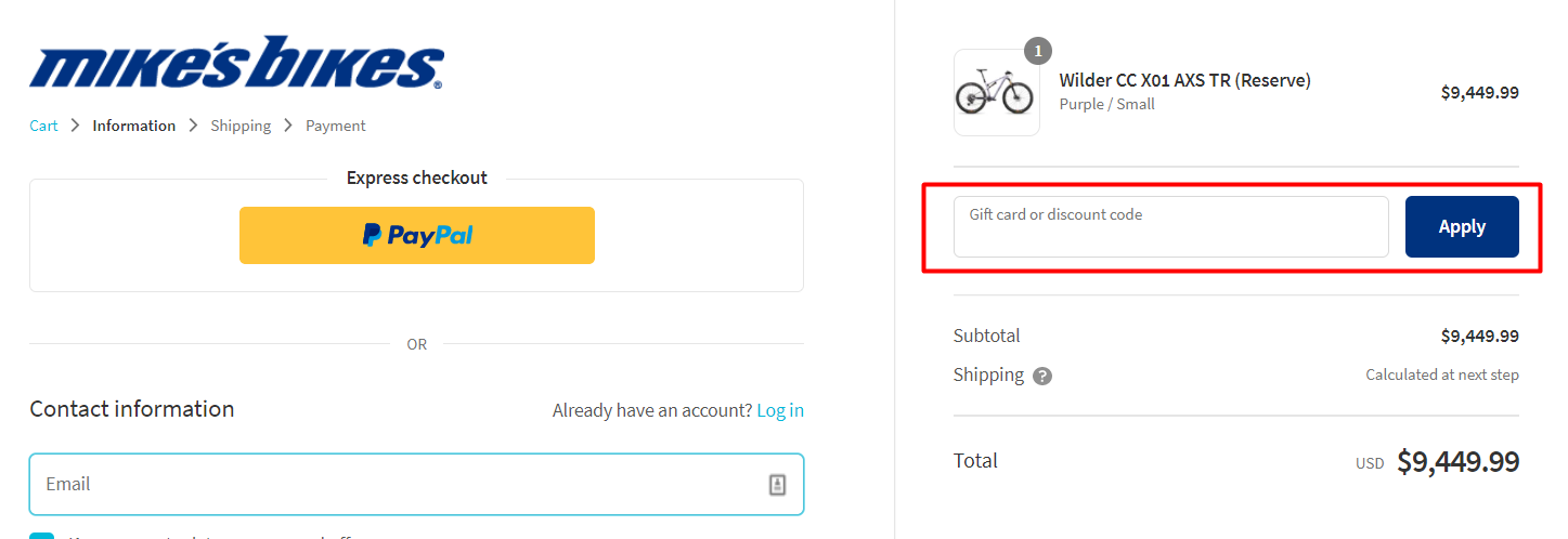 How do I use my Mike's Bikes discount code?
