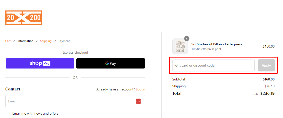 How do I use my 20x200 discount code?