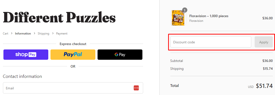 How do I use my Different Puzzles discount code?