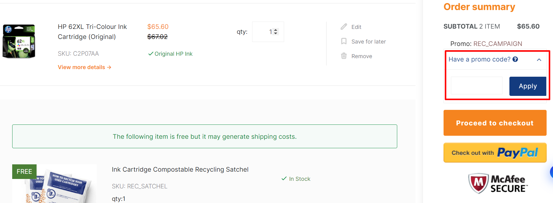 How do I use my CartridgesDirect promo code?