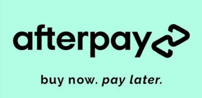 On a light blue background, the Afterpay logo symbolizes buy now, pay later.