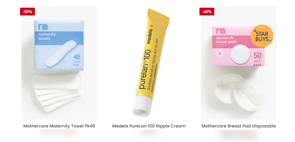 A pack of maternity towels, disposable breast pads and nipple cream, used by nursing mothers