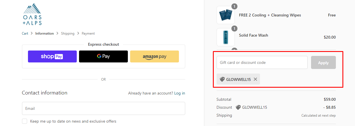 How do I use my Oars + Alps discount code?