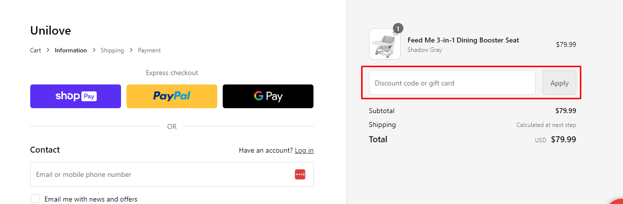 How do I use my Unilove Discount code?