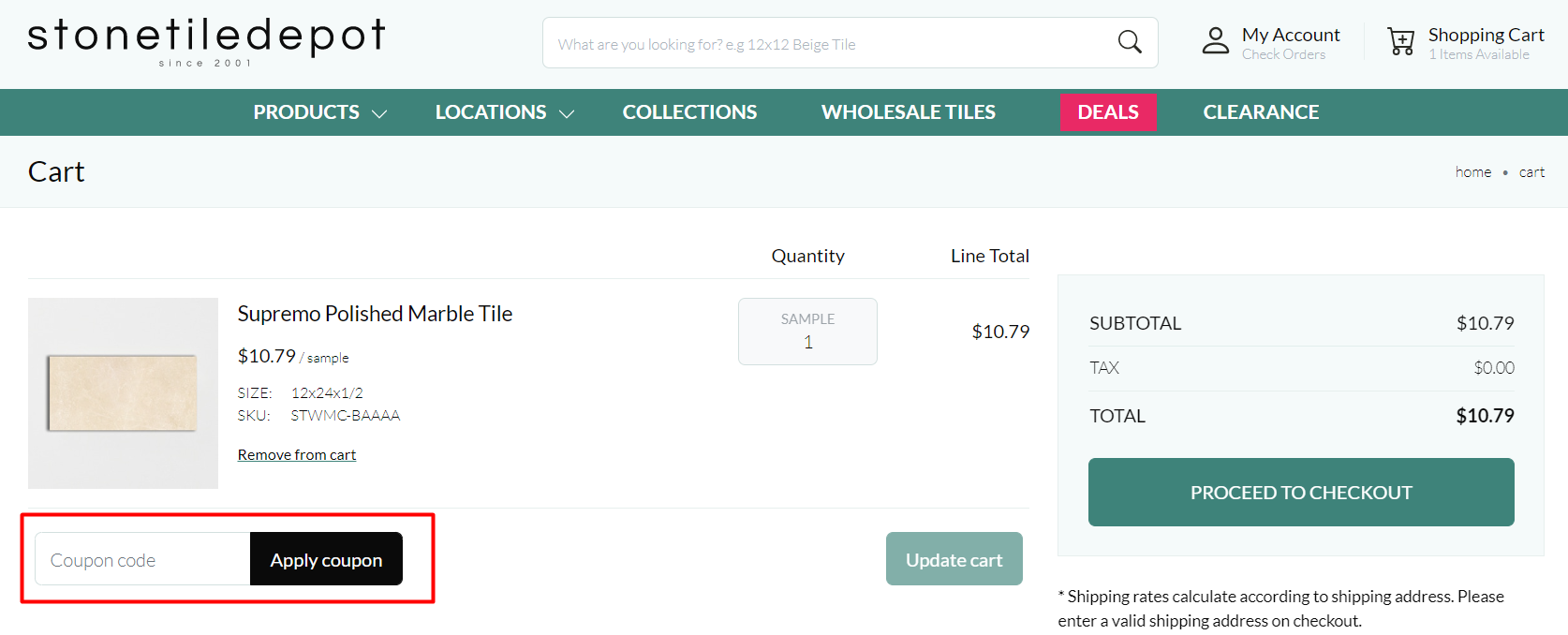 How do I use my Stone Tile Depot coupon code?