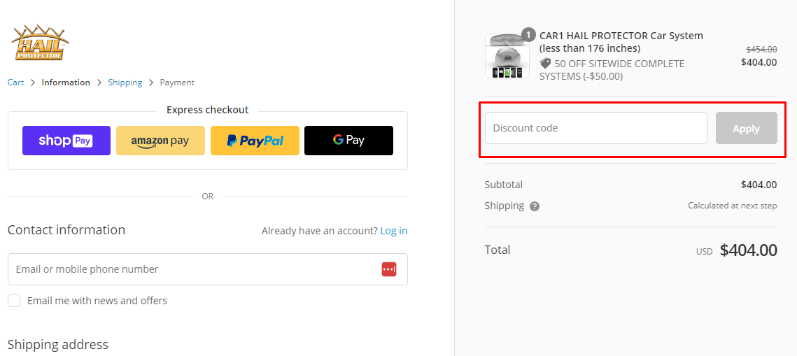 How do I use my Hail Protector discount code?