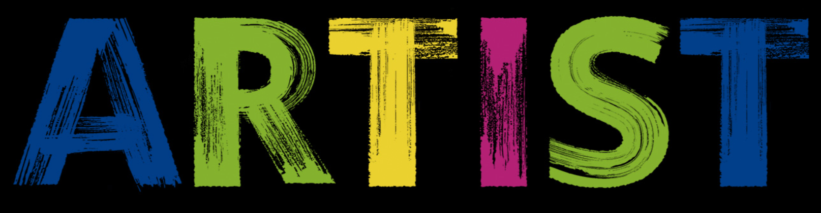 palabra ARTIST dibujada sobre un fondo negro con letras de diferentes colores