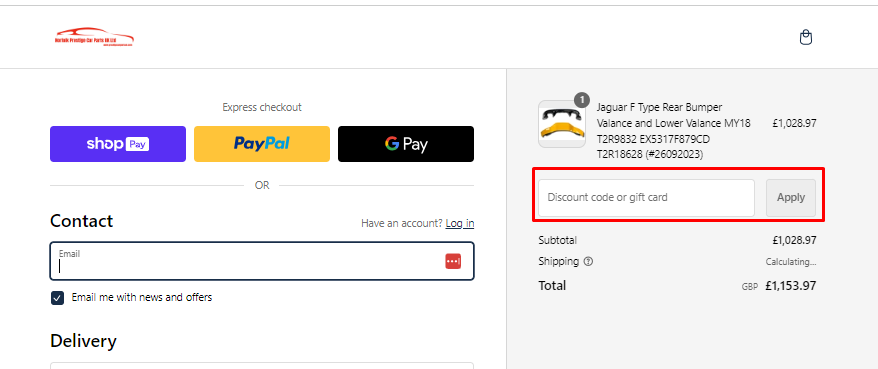 How do I use my Norfolk Prestige Car Parts UK discount code?