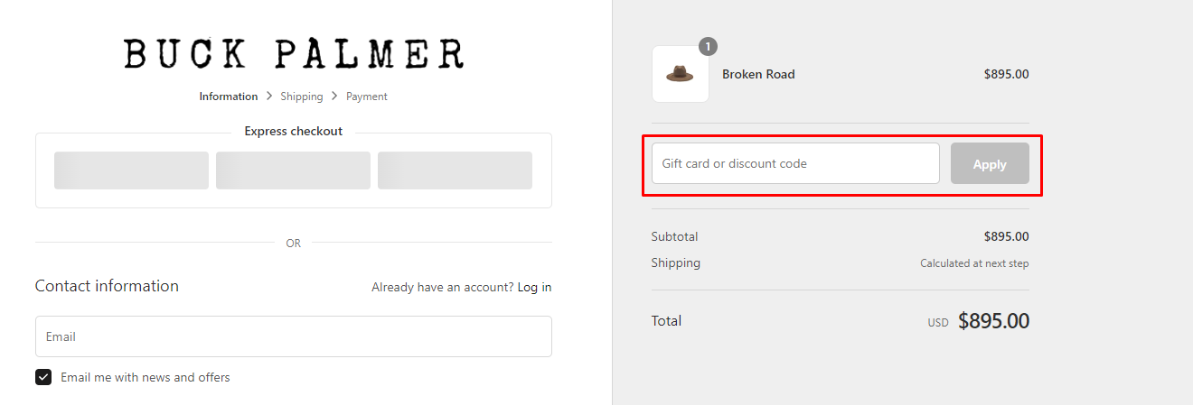 How do I use my Buck Palmer discount code?