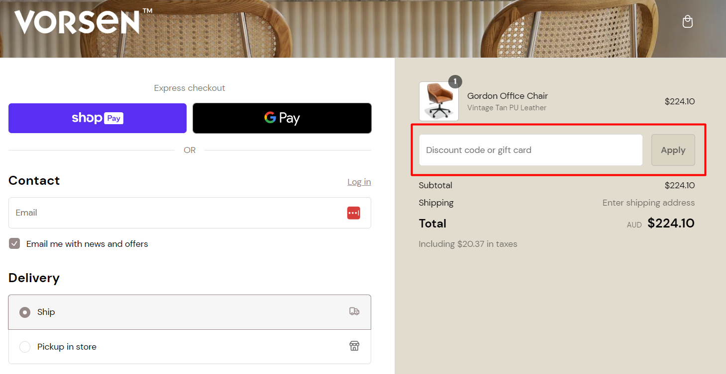 How do I use my Vorsen discount code?