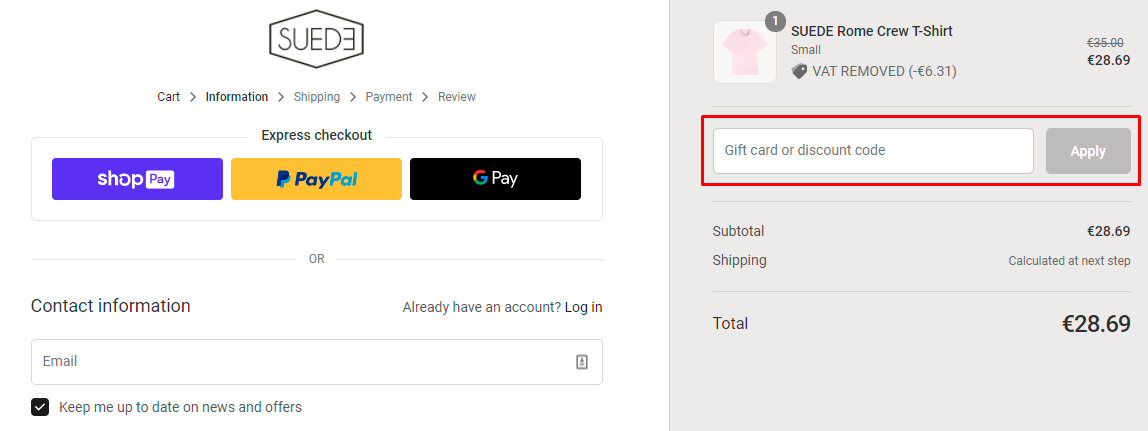 How do I use my Suede discount code?