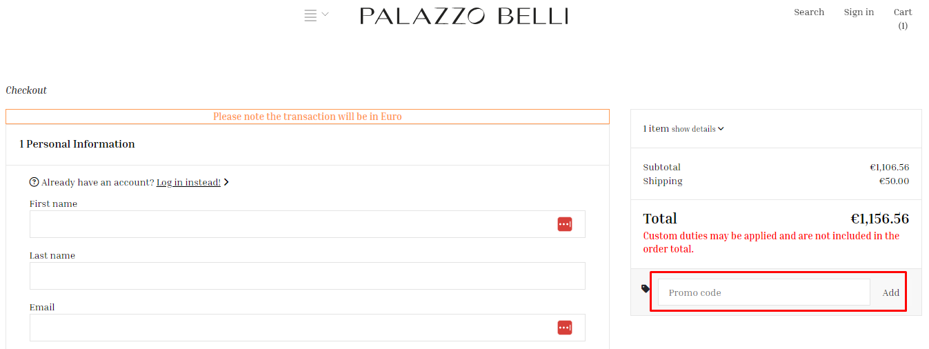 How do I use my Palazzo Belli promo code?