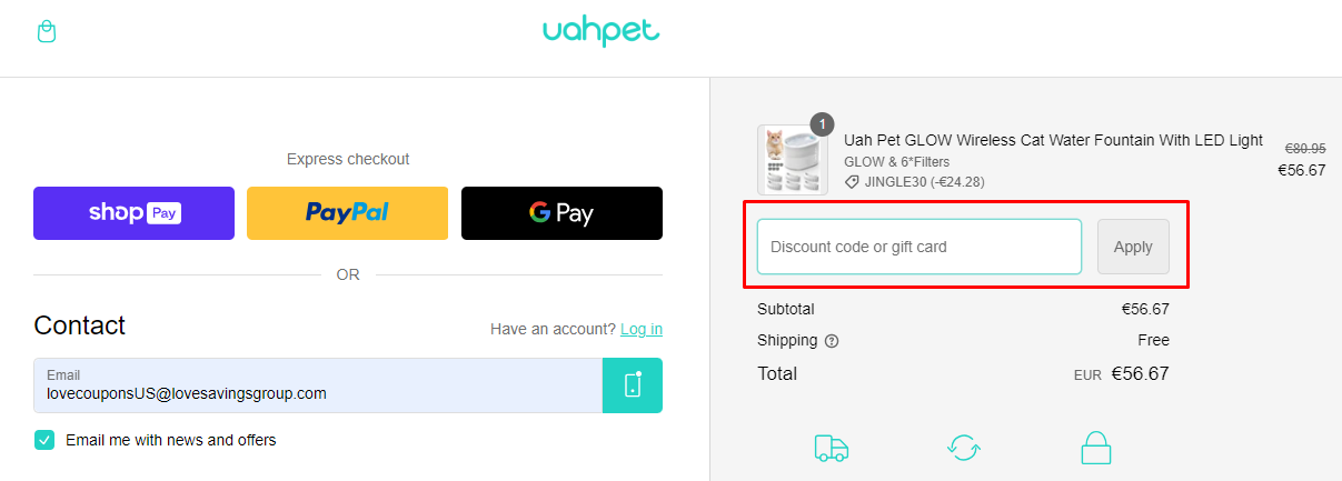 How do I use my Uahpet discount code?