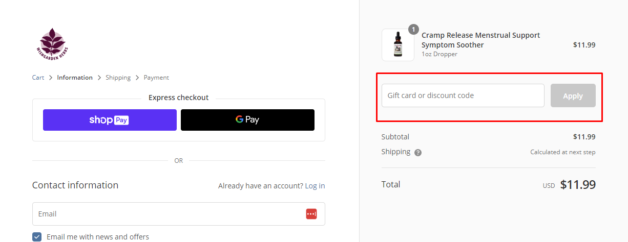 How do I use my WishGarden Herbs discount code?