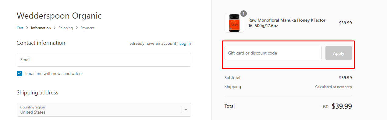 How do I use my Wedderspoon discount code?