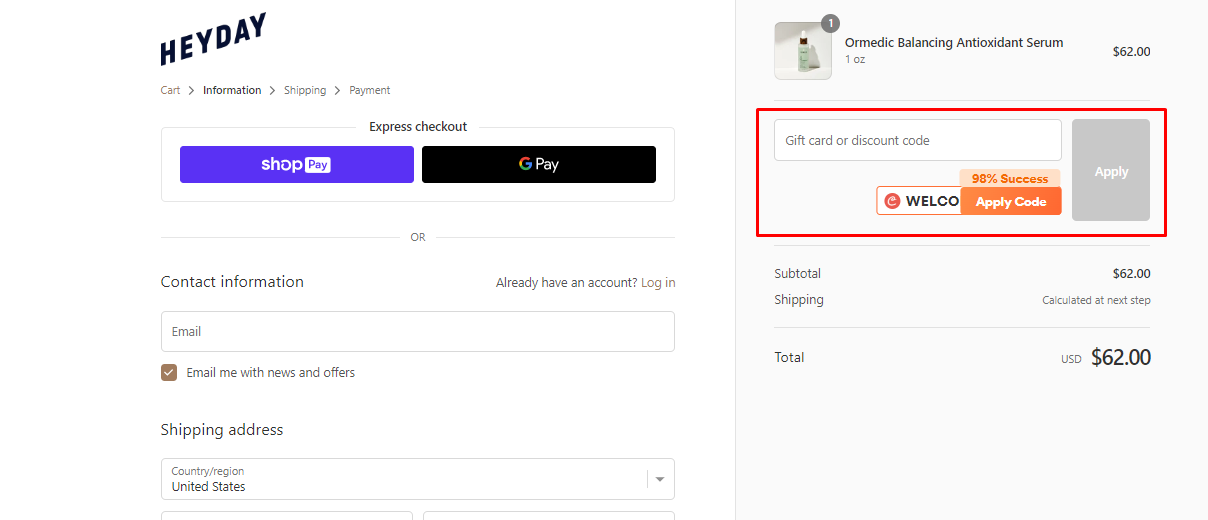How do I use my Heyday discount code?