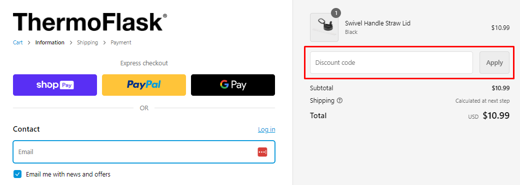 How do I use my Thermo Flask discount code?