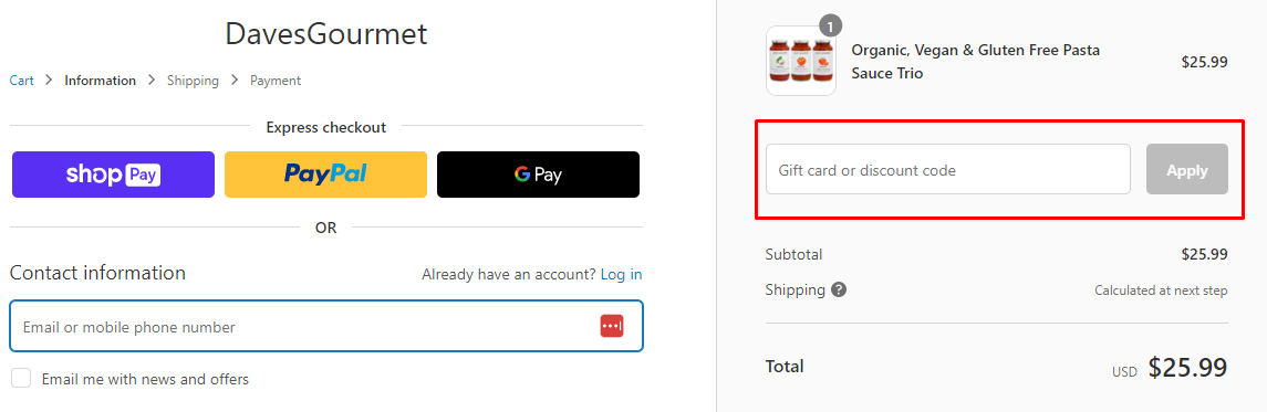 How do I use my Dave’s Gourmet discount code?