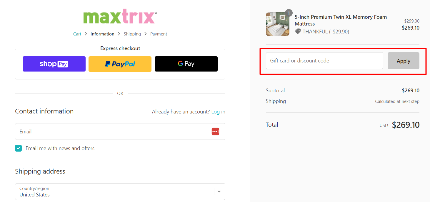 How do I use my Maxtrix Kids Furniture discount code?