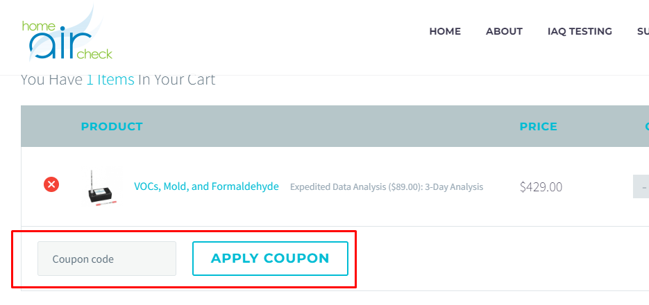 How do I use my Home Air Check Coupon code?