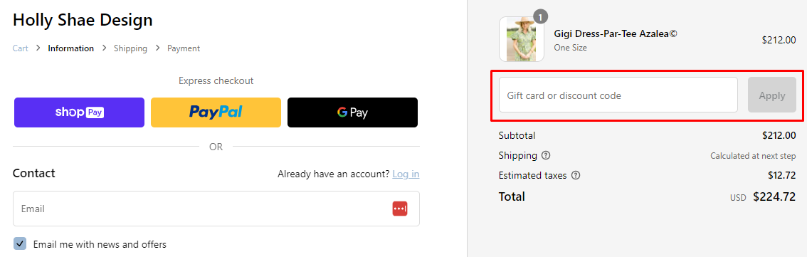 How do I use my Holly Shae discount code?