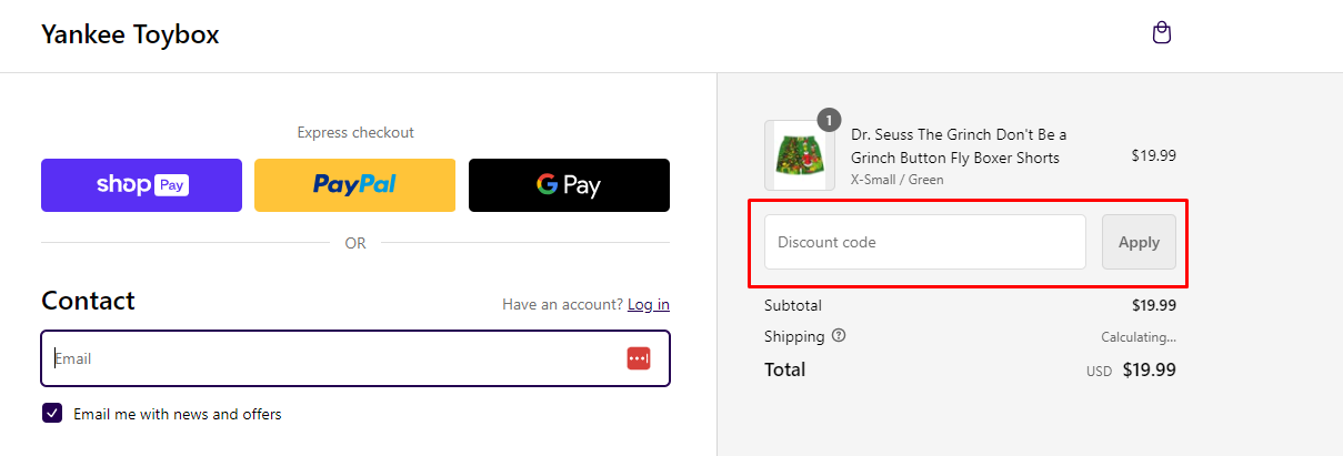 How do I use my Yankee Toybox discount code?