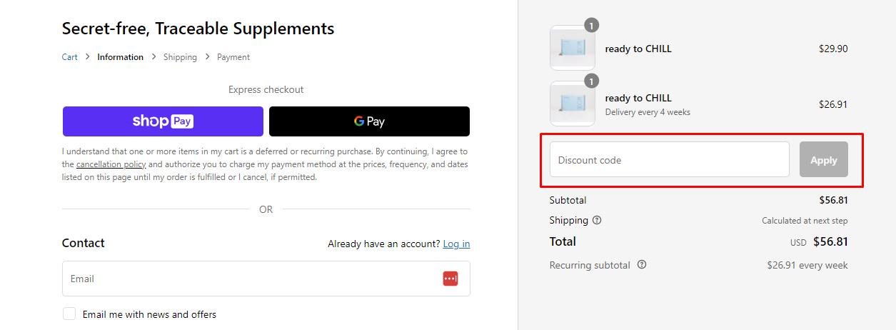 How do I use my Ready To discount code?