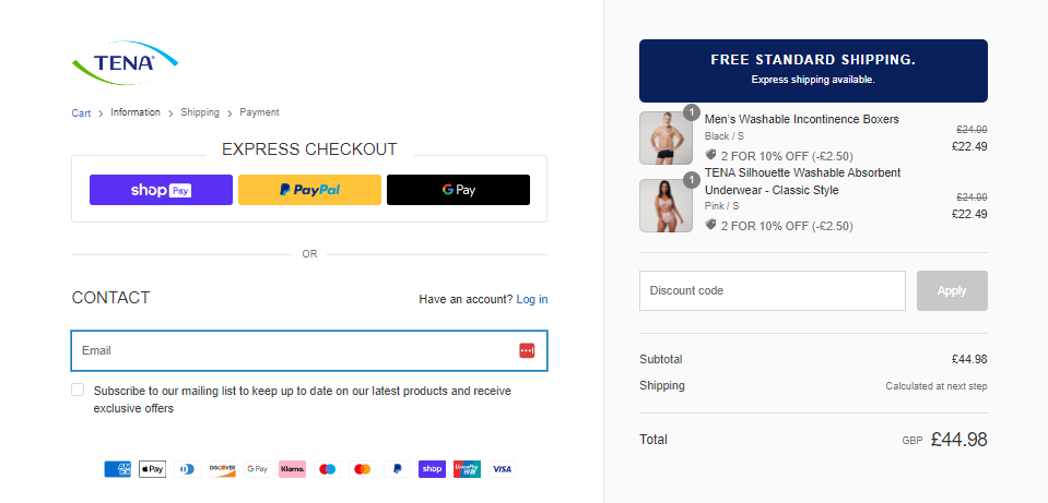 How do I use my TENA discount code?