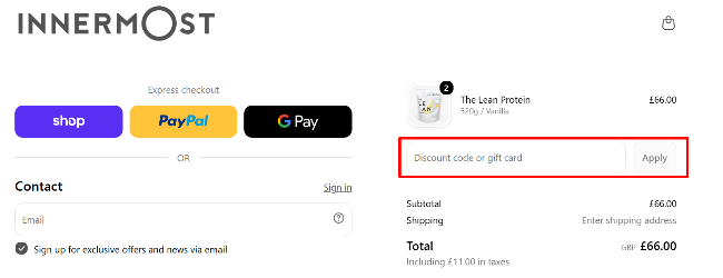 Innermost promotional code box where customers can redeem codes