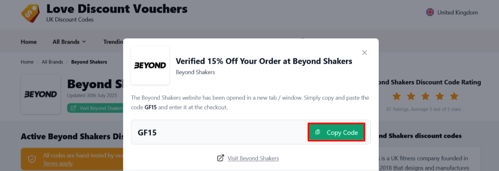 The page where you get a Beyond Shakers offer