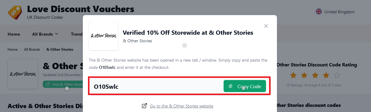 image showing the & Other Stories discount code you should copyy, bordered in red