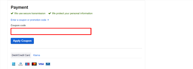 payment options and discount voucher box at Expedia