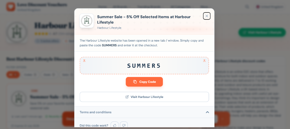 Harbour Lifestyle voucher code: Harbour Lifestyle's code to copy
