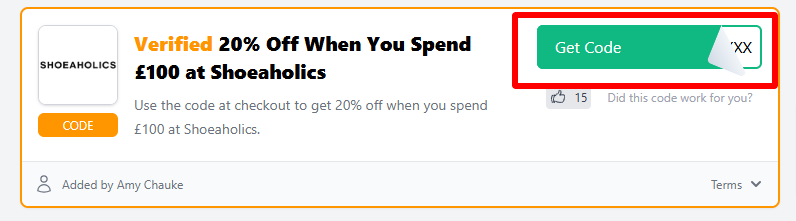 verified 20% off from Love Discount Vouchers when you spend £100 at Shoeaholics