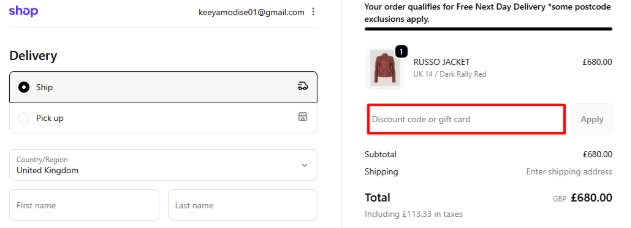 A box where you enter your Belstaff voucher code to redeem