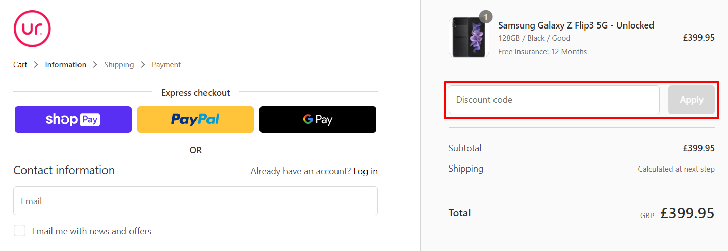 How do I use my ur discount code?