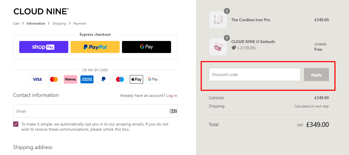 CLOUD NINE Discount Code September 2024