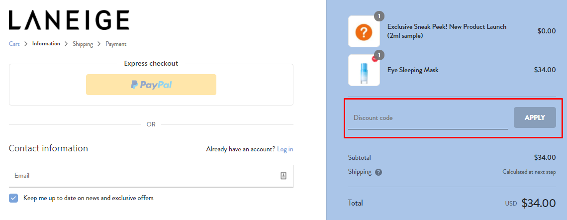 How do I use my LANEIGE discount code?