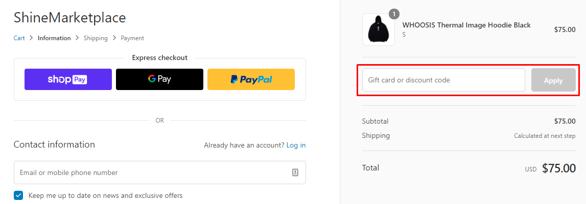 How do I use my Shine Marketplace discount code?