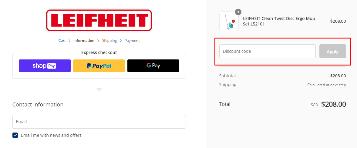 How do I use my Leifheit discount code?